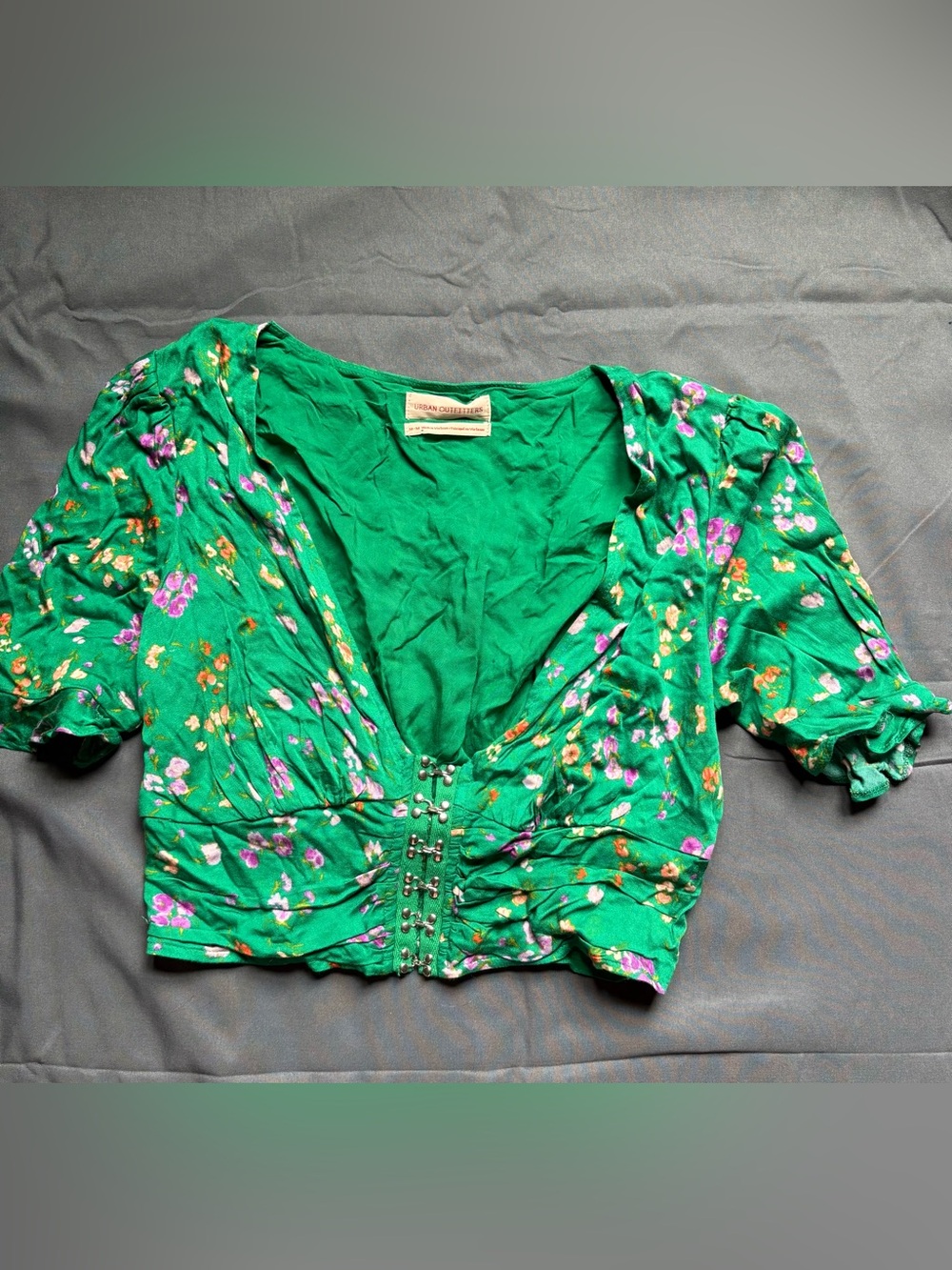 Urban Outfitters Green Floral Hook-Front Crop Top